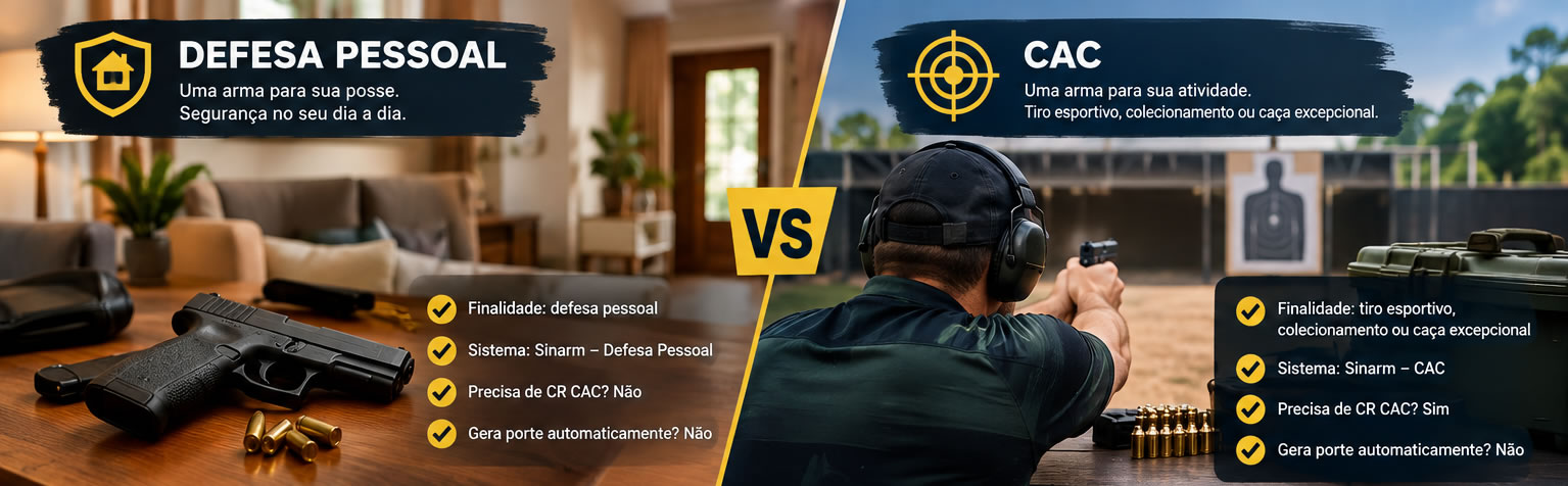 Comparação ilustrativa entre aquisição para defesa pessoal e aquisição como CAC